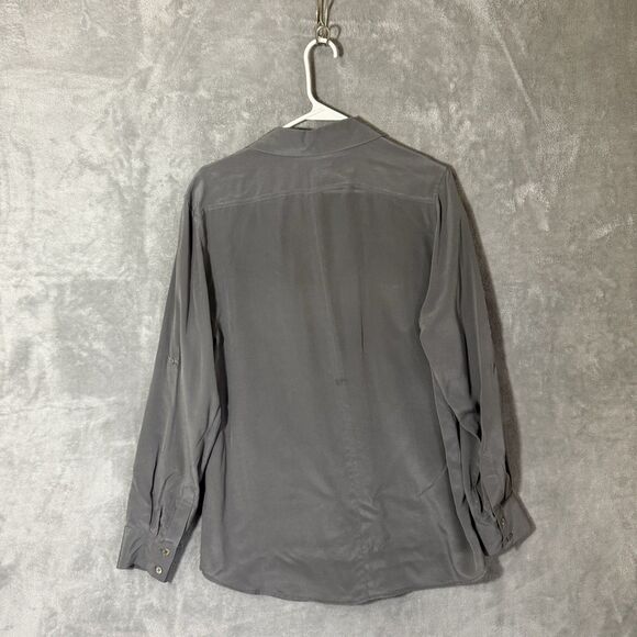 Tommy Bahama Top Womens M 100% Silk Gray Collared Roll Tab Long Sleeves READ - Picture 3 of 8